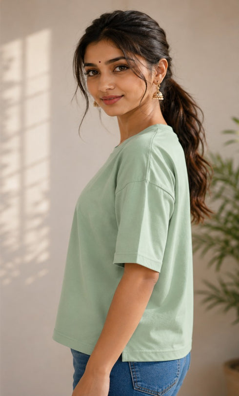 Women's Terry Oversized Plain T-Shirt