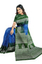 Blue and Green Geometric Print Mulmul Saree