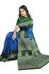 Blue and Green Geometric Print Mulmul Saree