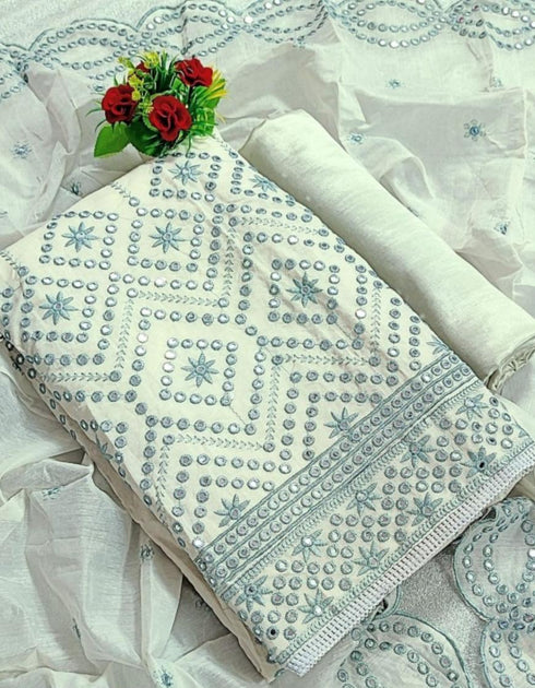 Chanderi Silk Salwar Suit with Foil Mirror Work