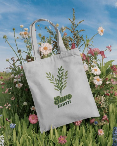Unisex 100% Cotton Canvas Tote Bag with Zipper - Save Earth