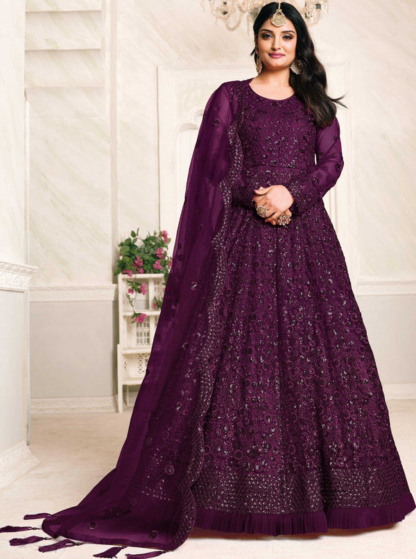 Purple Net Designer Anarkali Suit