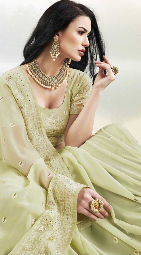 Green coloured Georgette Saree with Lakhnavi Work Border