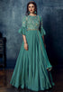 Teal Modal Satin Zari Work Gown with Dupatta