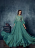 Teal Modal Satin Zari Work Gown with Dupatta