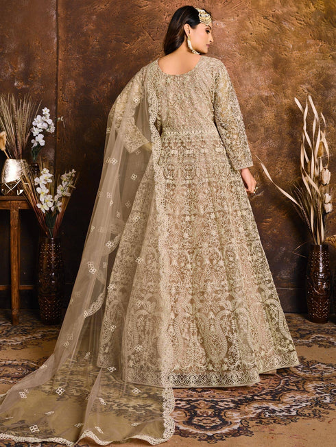 Beige Net Designer Anarkali Suit