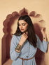 Readymade Blue 100% Denim Knee Length Front Open Flared Kurti