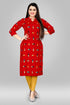 Red Foil Printed Straight Cut Rayon Kurti