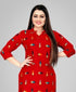 Red Foil Printed Straight Cut Rayon Kurti