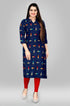 Navy Blue Foil Printed Straight Cut Rayon Kurti