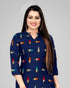 Navy Blue Foil Printed Straight Cut Rayon Kurti
