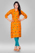 Orange Foil Printed Straight Cut Rayon Kurti