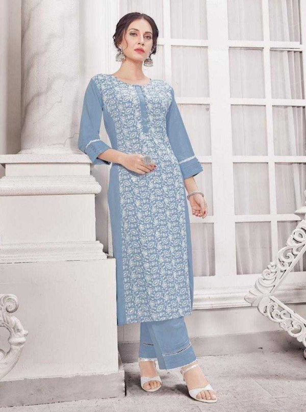 Lavender Rayon Lakhnavi Kurti with Pants