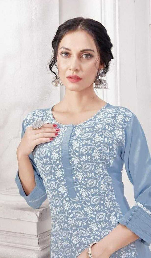 Lavender Rayon Lakhnavi Kurti with Pants